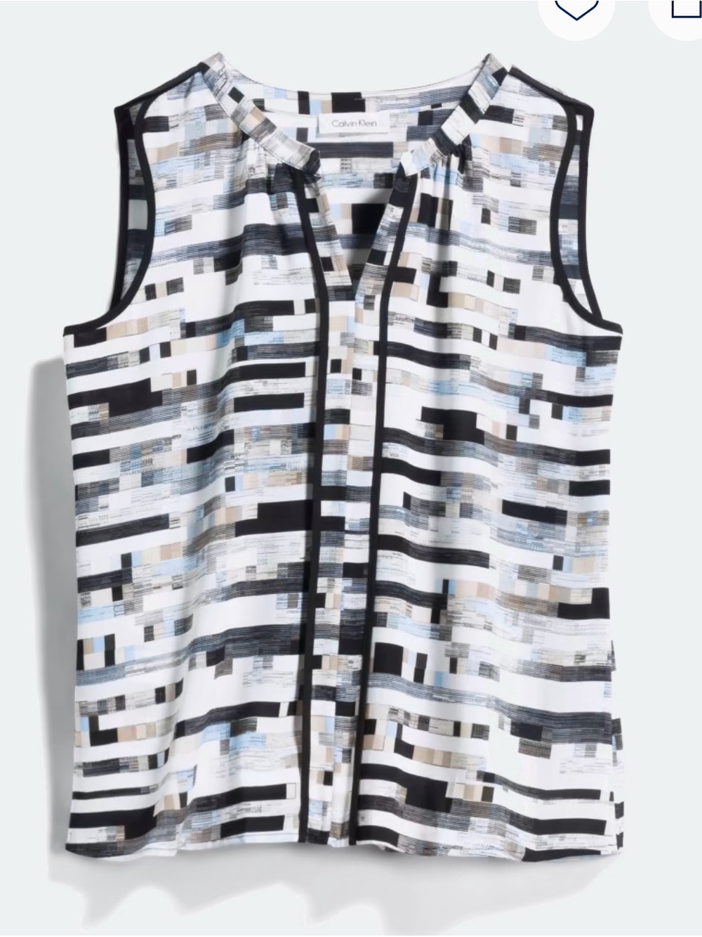 Calvin Klein Suit Separates Black, White & Light Blue Geometric Sleeveless Top